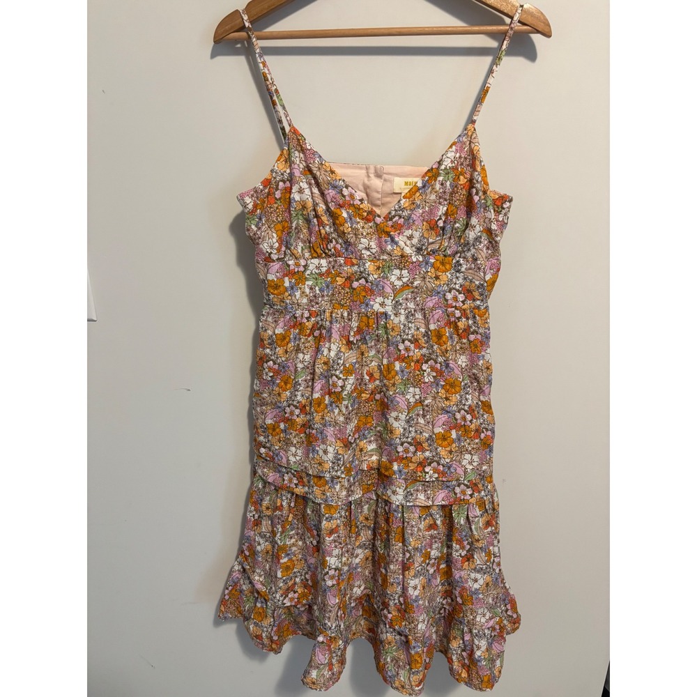 Maeve Anthropologie Floral Tiered Mini Dress Orange Purple Multi Cutout Back 10